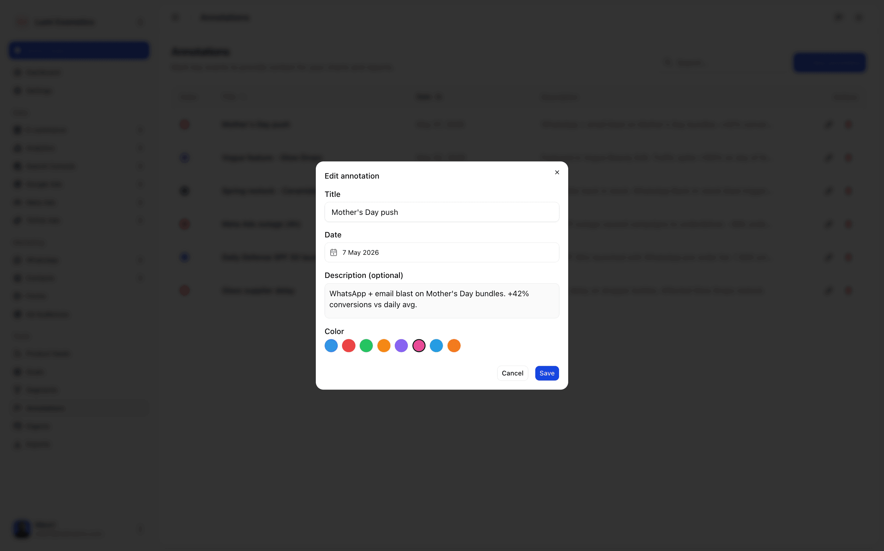 Add an annotation right from any chart.