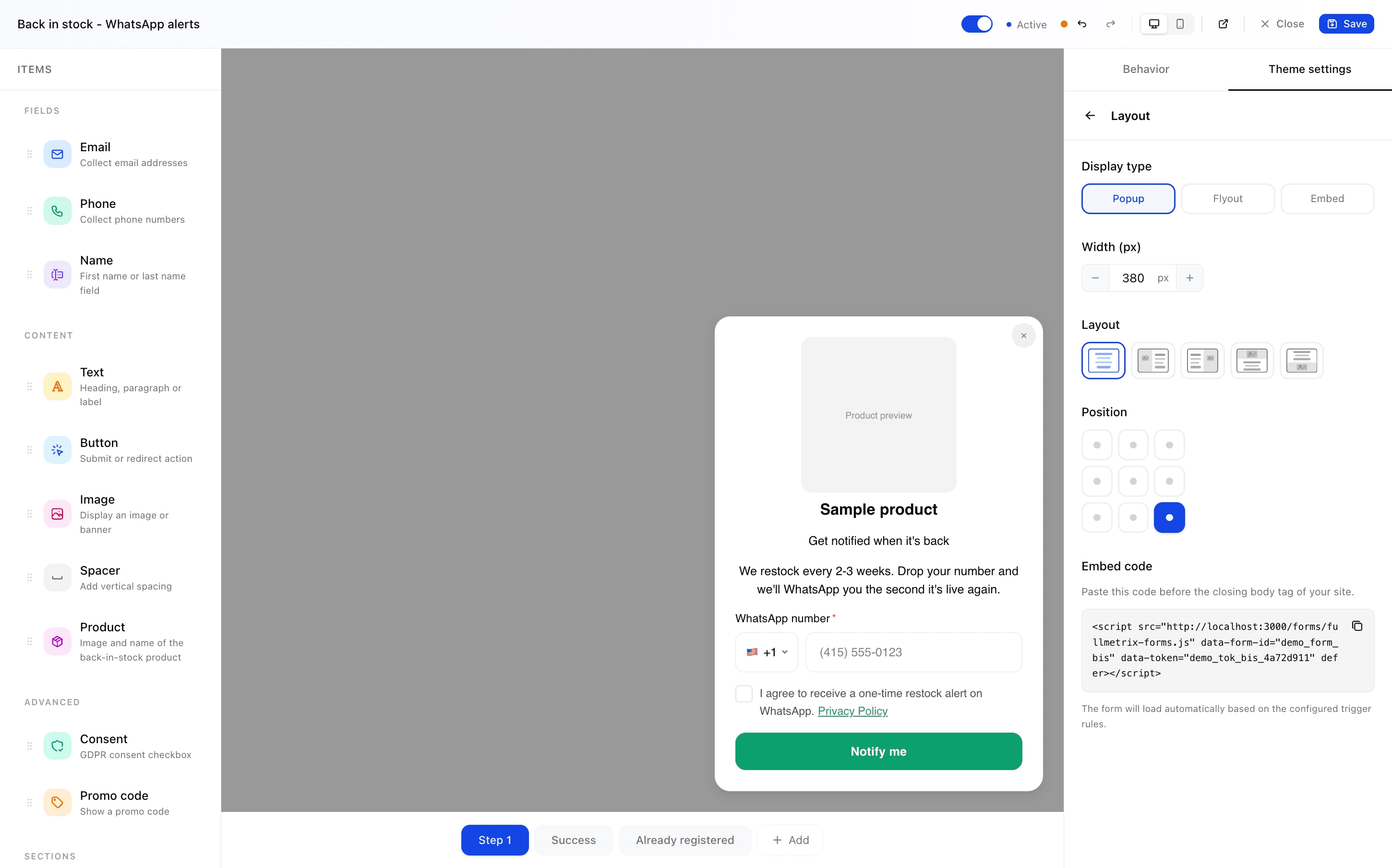 Back-in-stock forms