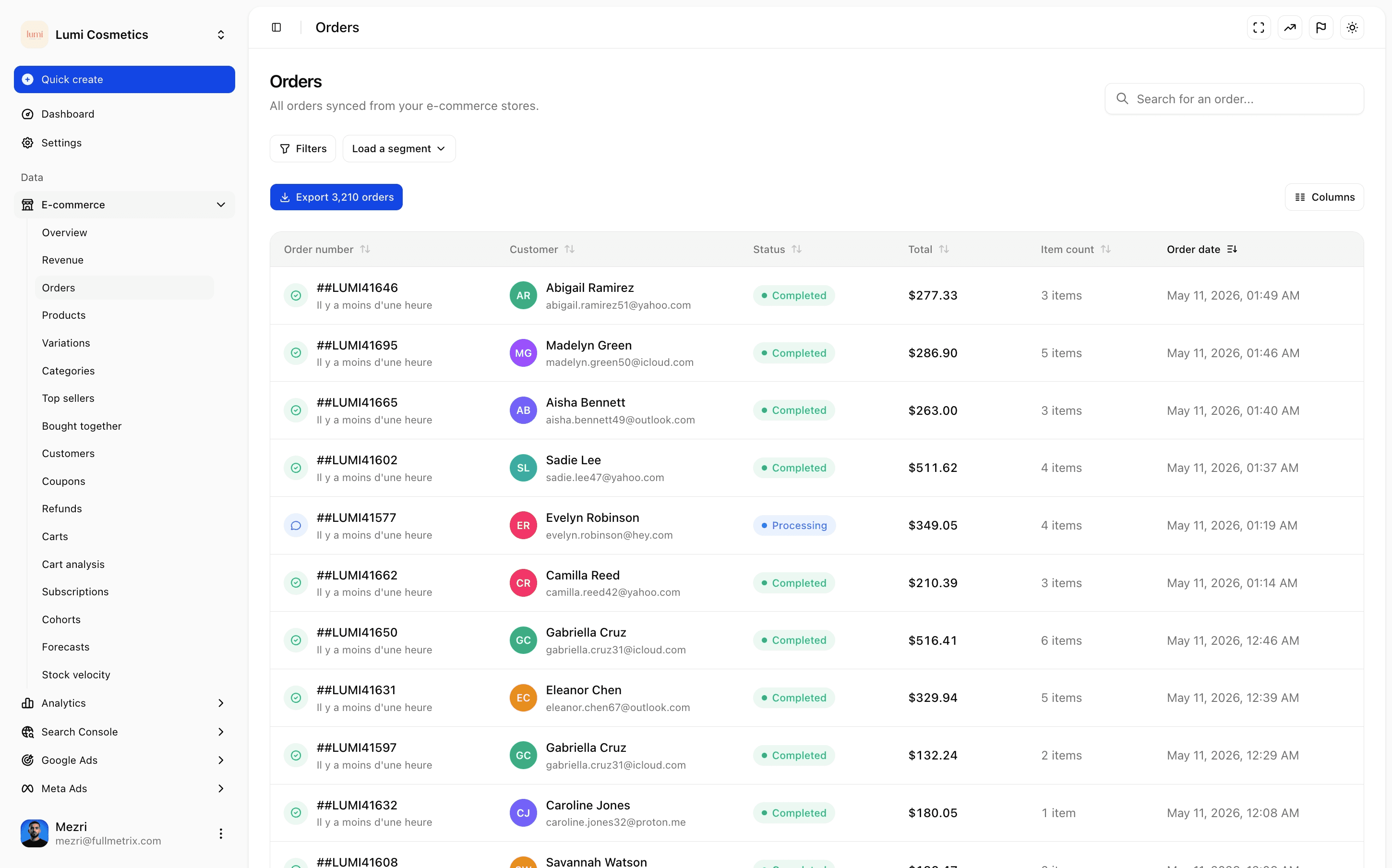 Orders explorer