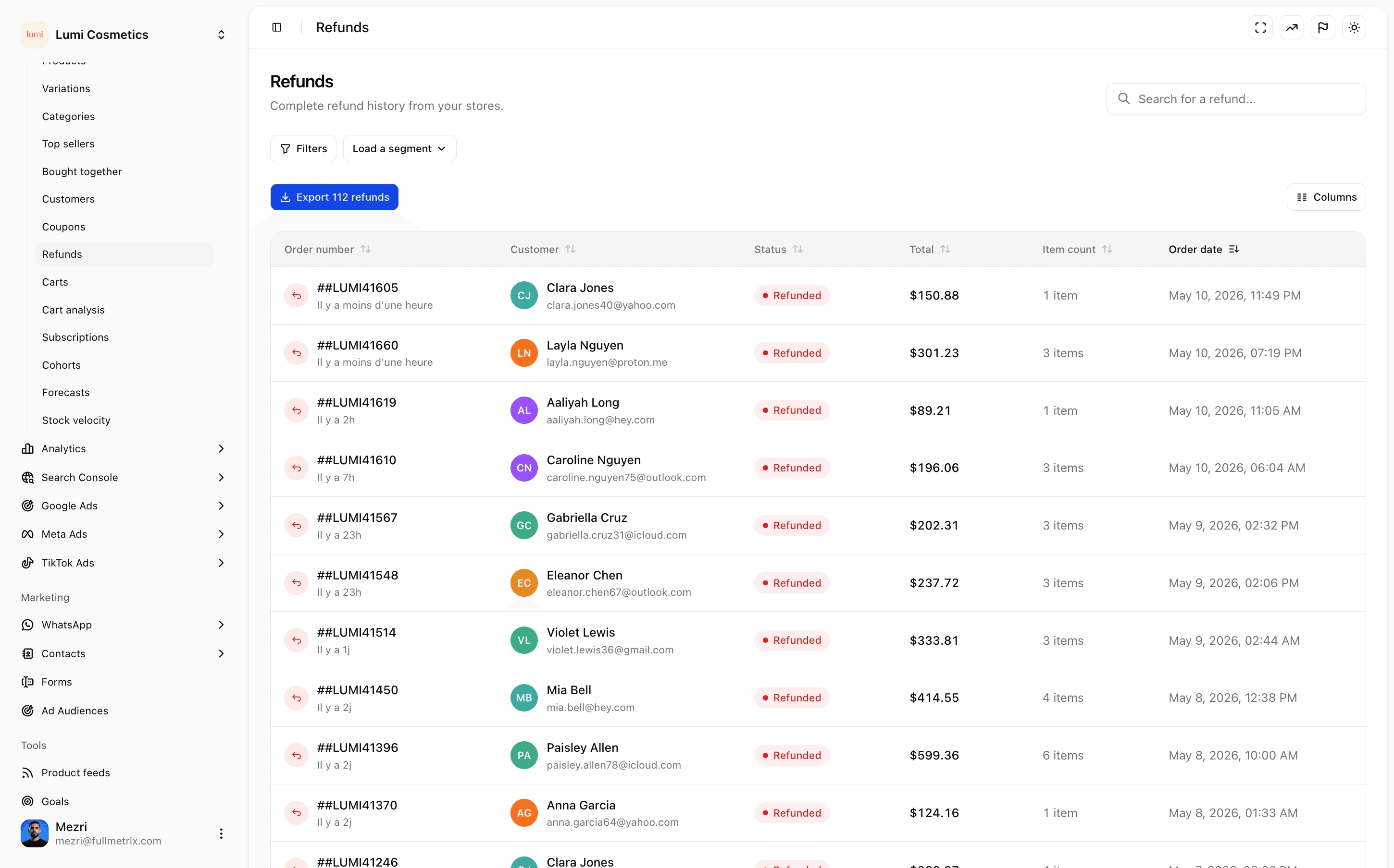 Refunds tracking