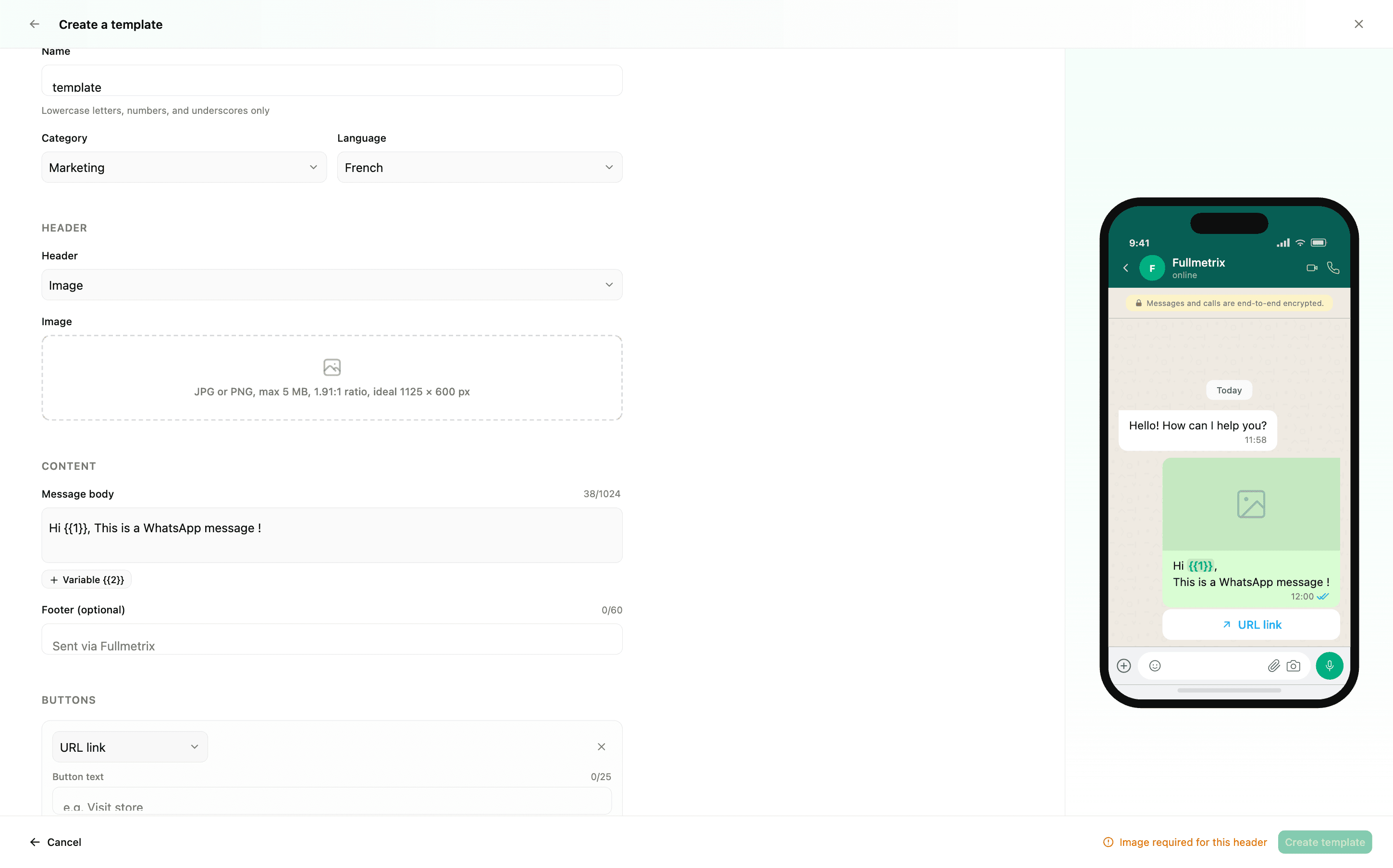 En-tête texte, image ou PDF pour brander chaque template.