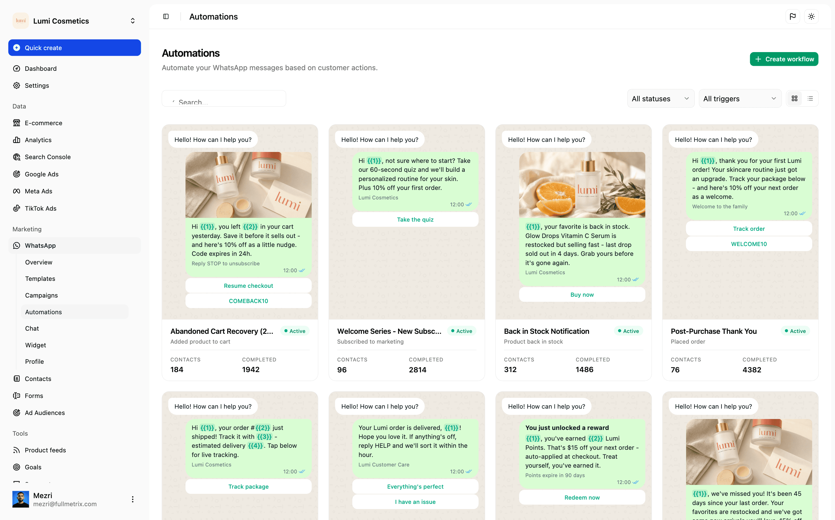 Every flow, with enrollments, conversion and revenue.