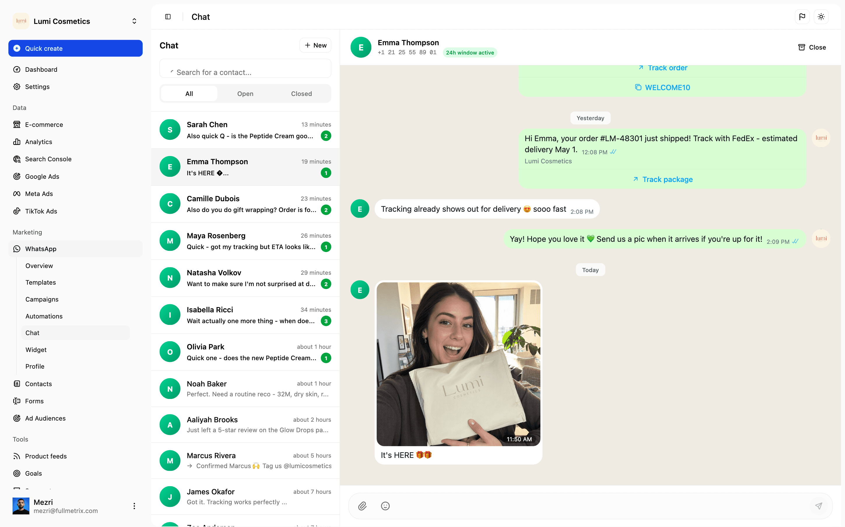 Customers reply to shipping updates, you answer in the same inbox.