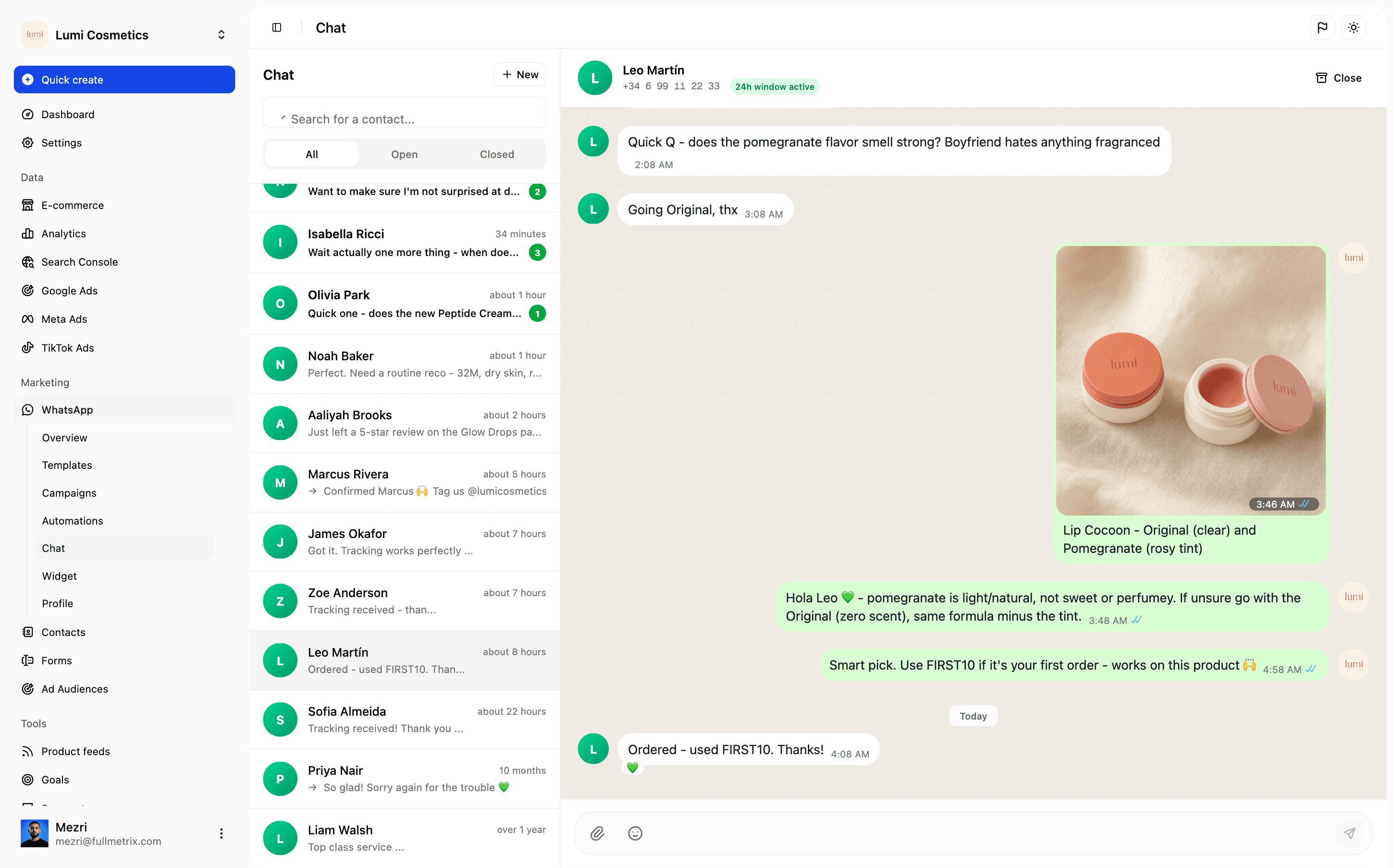 Visitors ask, your team answers, conversion gets tracked.