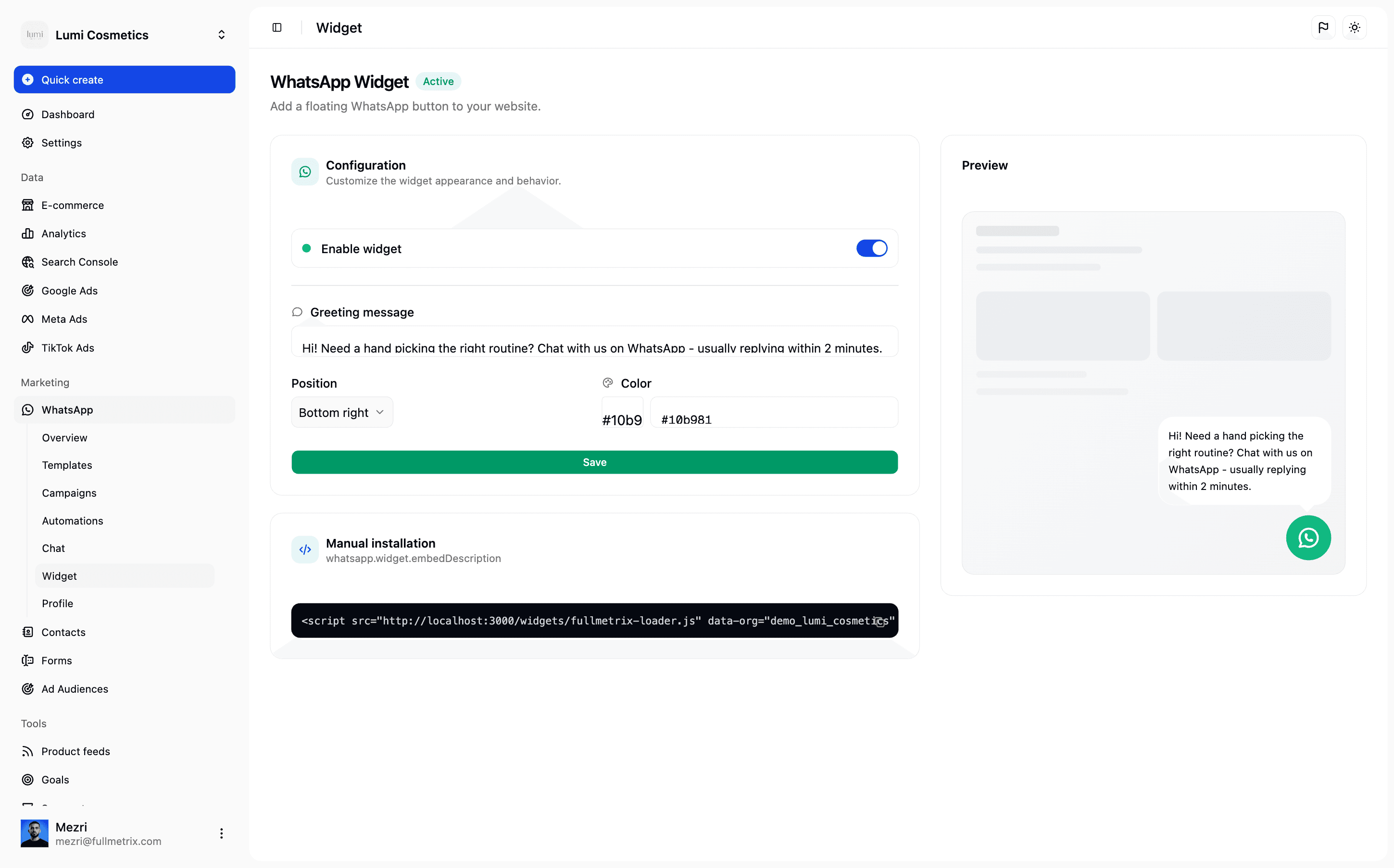 Bouton de chat flottant qui collecte l'opt-in.